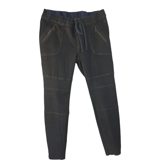 Kiind Of Black Coated Denim Jogger Pants Women Sz XS Moto Style Zip Pockets NEW - Picture 1 of 9